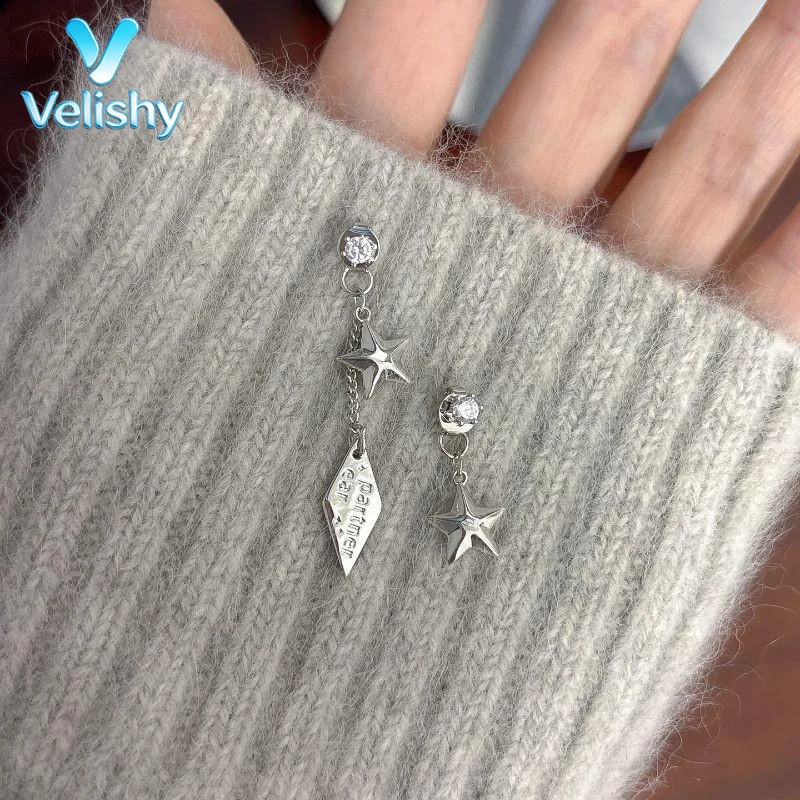 【New】Asymmetry Star Tassel Earrings Y2K Irregular Pentagram Earrings For Women Girls Party Trendy Jewelry Gift
