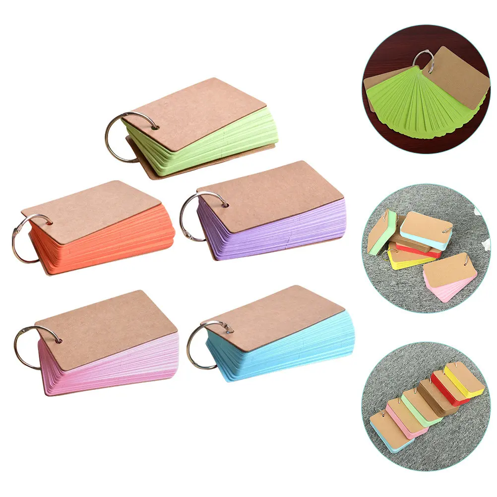 

Blank Colored Index Cards with Iron Ring Binder Portable DIY Note Pad for Students Vocabulary Flashcards Study Revision