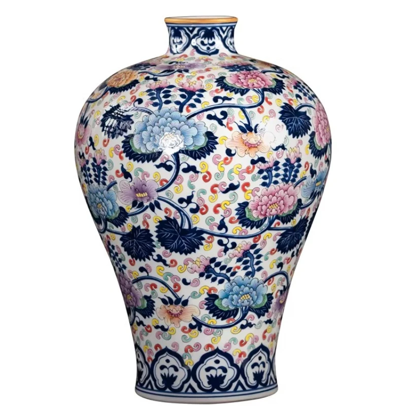 Hand-painted blue and white porcelain plum vase, Jingdezhen ceramic vase, living room entrance decoration