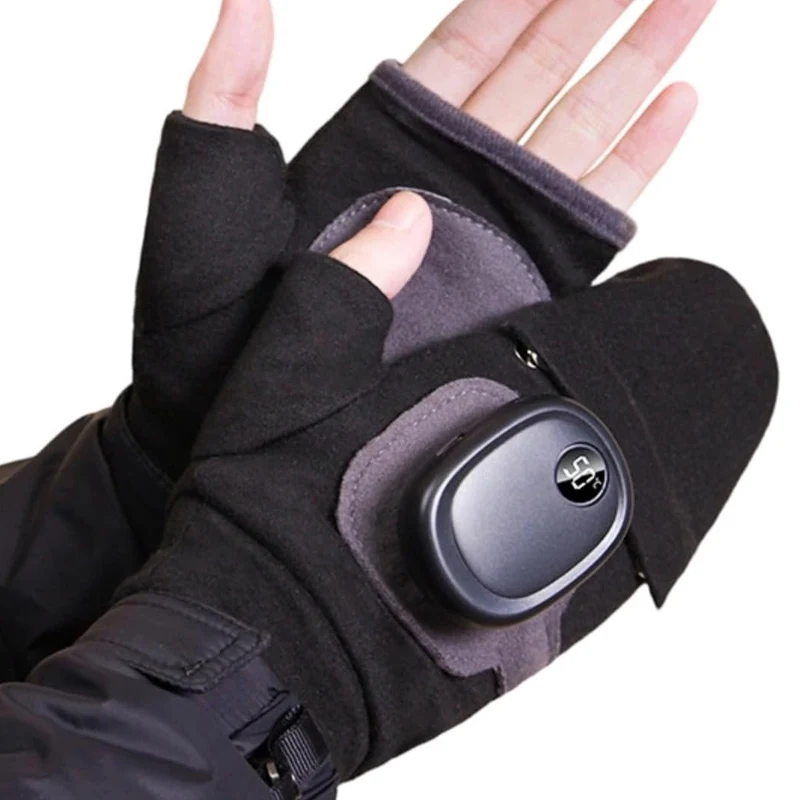 Fingerless Hand Warmer Gloves Graphene USB Rechargeable 3 Heat Levels Electric Heated Gloves for Winter Office Cycling Outdoor
