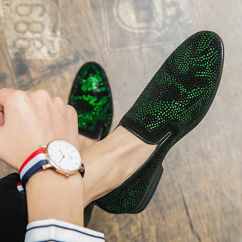 

European high-end bean shoes men's leather match color fashion brand business casual leather shoes slip-on men's shoes