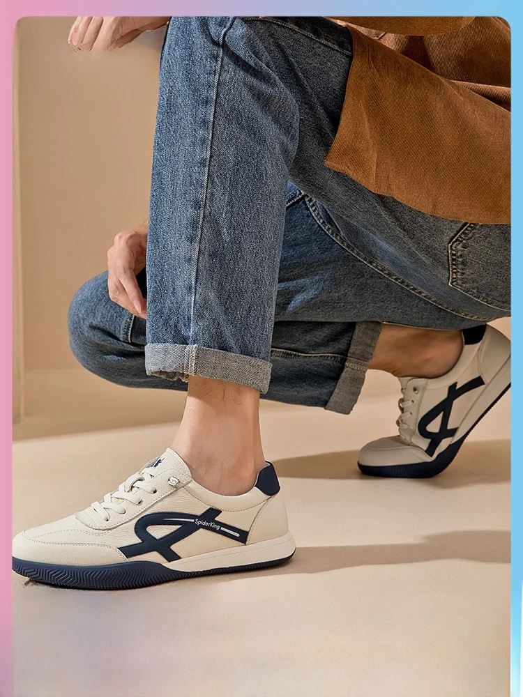 Tênis Masculino Spider King 2025: Novo Lançamento de Outono, Casual, Esportivo, em Couro, Cano Baixo, Respirável, Bico Redondo, Sola de Borracha