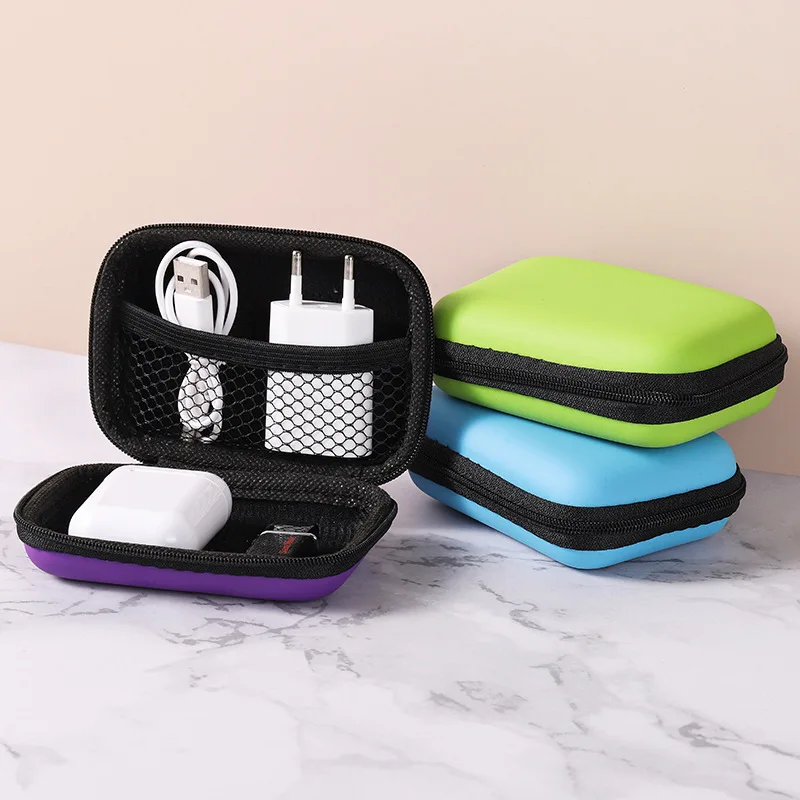 Mini bolsa de caja de auriculares, monedero, estuche de auriculares portátil, caja de almacenamiento de Cable USB, cubierta de auriculares, organizador de Cable USB