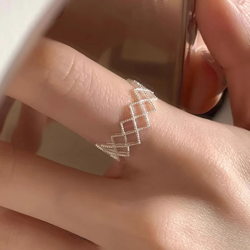 

VENTFILLE 925 Sterling Silver Geometry Rings For Women Hollow Out Versatile Line Minimalism Jewelry Gift Dropshipping