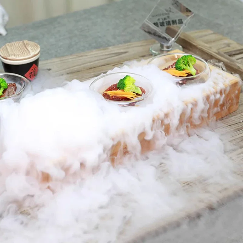 Creative Dry Ice Smoke Artistic Conception Bowl Molecular Gastronomy Bowl Natural Bamboo Glass End Plate Hotel Special Tableware