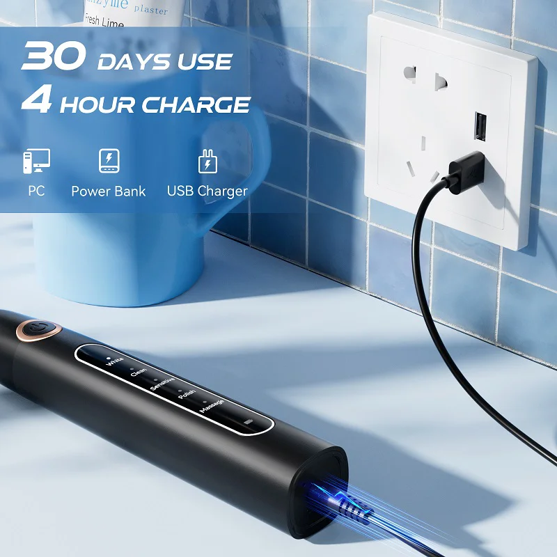 YUNCHi Y5 Sonic Electric Toothbrush Adult Timer Brush USB Rechargeable Electronic Tooth Brush Heads