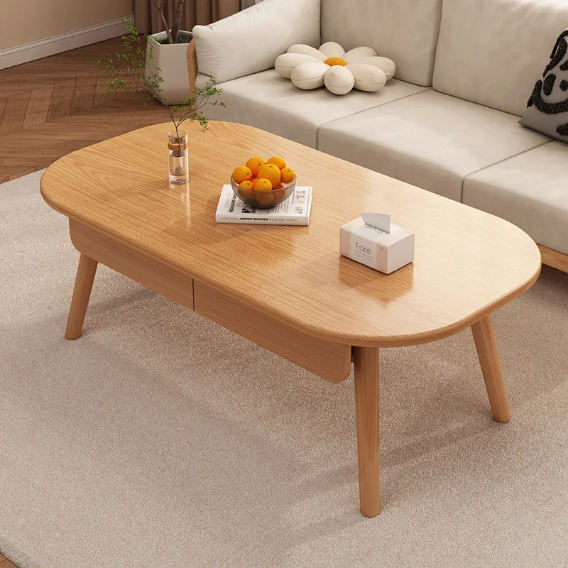All solid wood coffee table small apartment household living room table rectangular double-layer small tea table storage tea