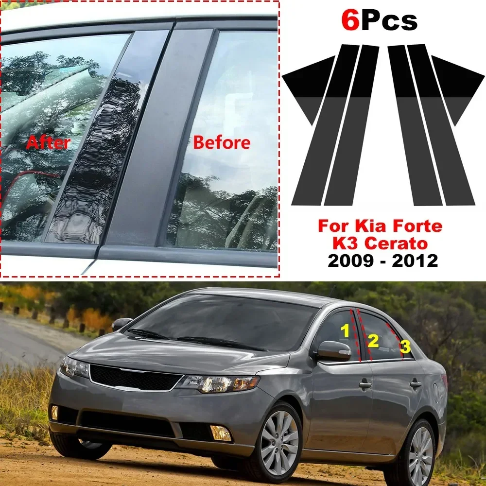 

6Pcs Car Pillar Posts Door Window Decoration Stickers Trims Cover for Kia Forte K3 Cerato 2009 2010 2011 2012 BC Column Sticker