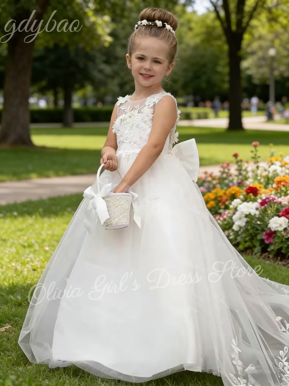 

Пышное кружевное платье принцессы для девочек с шлейфом из фатина для свадьбы, вечеринки, причастия и дня рождения