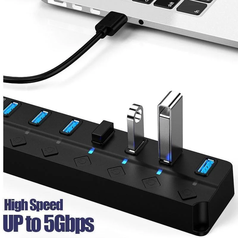 4/7 Ports USB3.0 Adapter Portable USB Multiport USB 3.0 Ports Hub with Switches LED Converter 5Gbps Data Transfer for Laptop PC