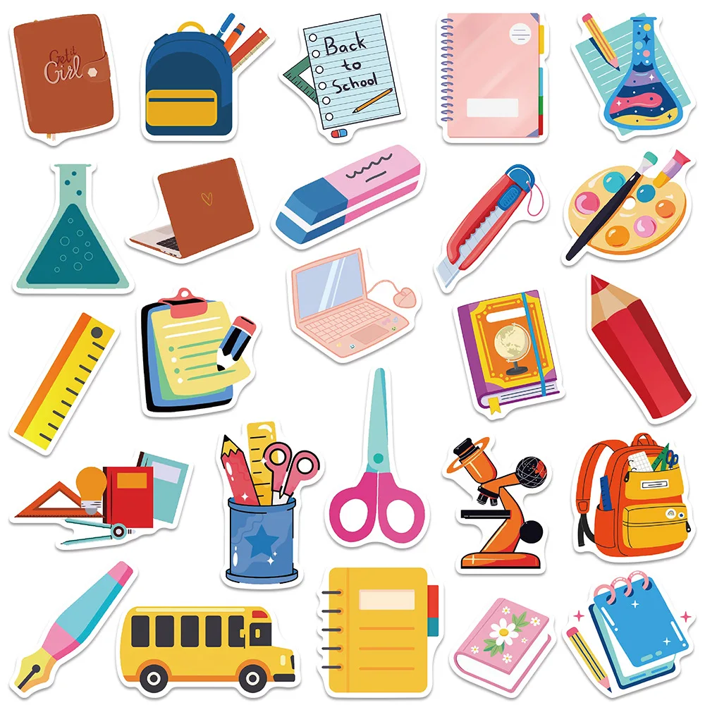 10/30/50PCS Back to school sticker cartoon Funny doodle Waterproof Decal Kids Toy Gift for Water Cup Scooter Stationery Box