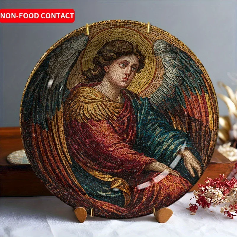 1pc Angel Halo Ceramic Decorative Plate - Mosaic Art Wall Hanging with Vibrant Colors, Non-Food Contact, Perfect for Living