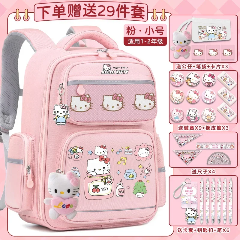 Sanrio tas punggung kartun imut, tas ransel bahu ganda, kapasitas besar, ringan, kasual, kartun, anti Noda, tas sekolah murid, Hello Kitty, baru