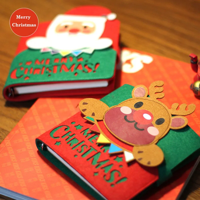 Kawaii Christmas Square Mini Notebook Portable Santa Claus Reindeer Writing Book with Loose-leaf for Diary Planner Kids Gifts