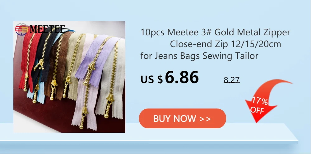 2/5pcs Meetee 3# Metal Zipper 40/50/60/70CM Open End Gold Teeth Zip for Sewing Bags Purse Down Jacket Skirt Clothing Accessories