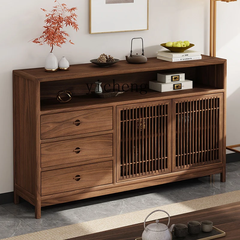 

TWR Black Walnut Solid Wood Entryway Cabinet Dining Room Storage Wine Cabinet Curio Cabinet