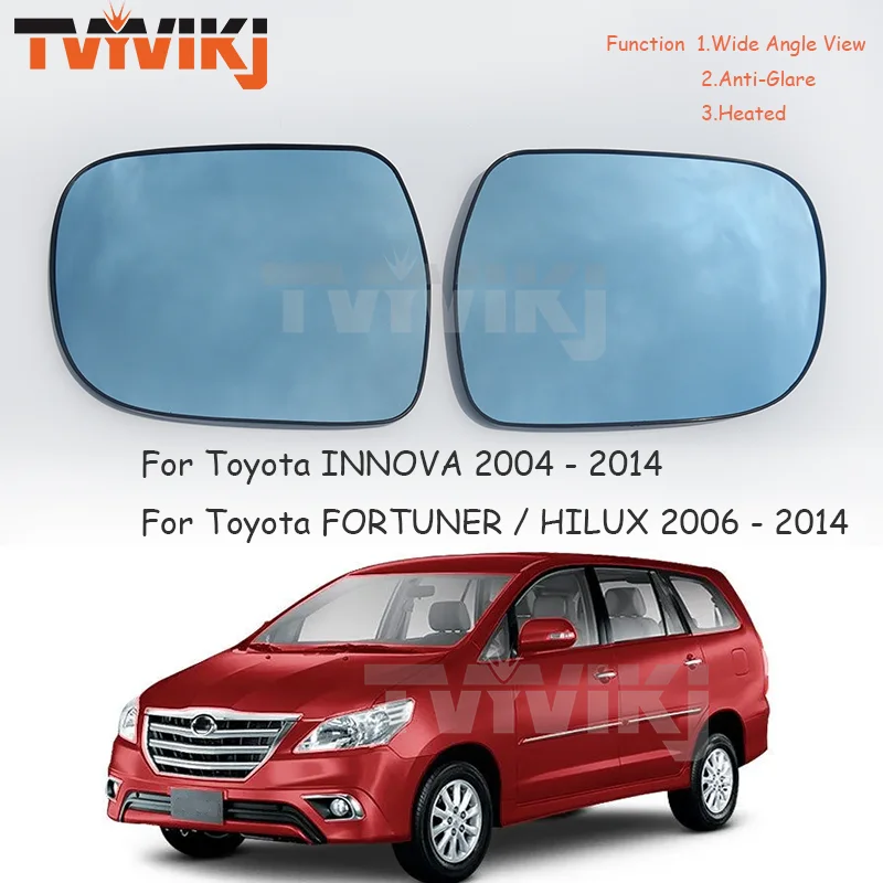 2PCS rearview mirror blue glass lens For Toyota INNOVA FORTUNER / HILUX 2004 - 2014  wide angle view anti glare door mirror