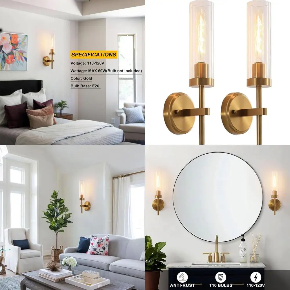 

Пара современных латунных золотых настенных бра с прозрачным стеклом для ванной комнаты, гостиной и спальни