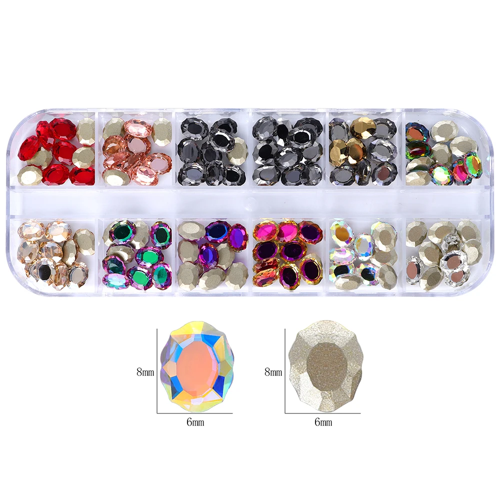 12칸 혼합 모양 크기 네일 아트 라인스톤 크리스탈 3D 글리터 다이아몬드 장식 네일 부품 액세서리 의류용