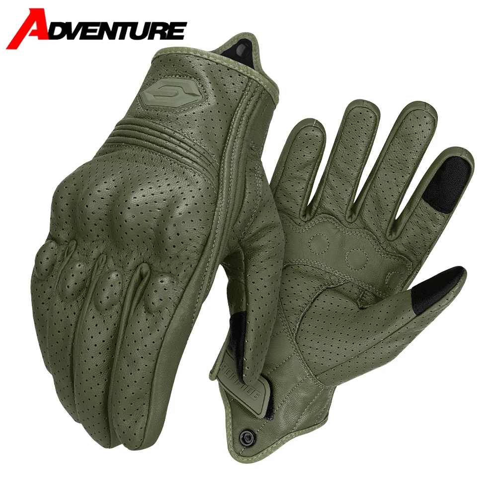 Men's Motorcycle Gloves Breathable And Anti Slip Retro Leather Gloves Touch Screen Anti Fall Off-road Racing Protective Glove