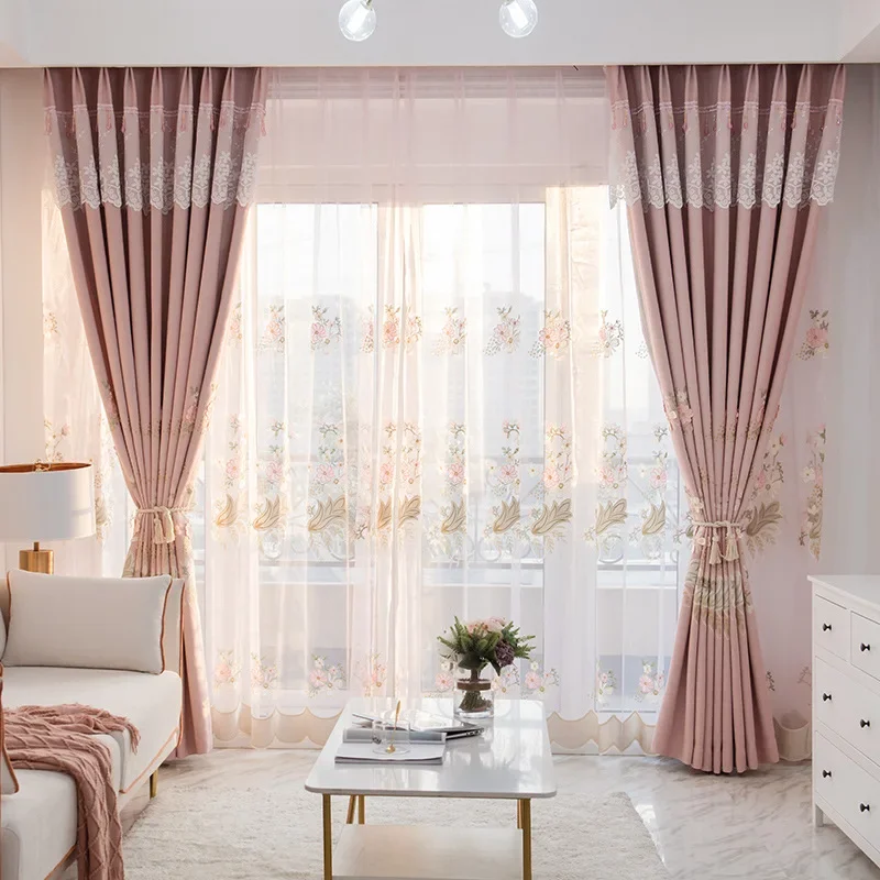 Fantastic Embroidery Romantic Curtian for Living Dining Room Bedroom Window Tulle Soft Sheer Drapes Luxury High-quality BlackOut