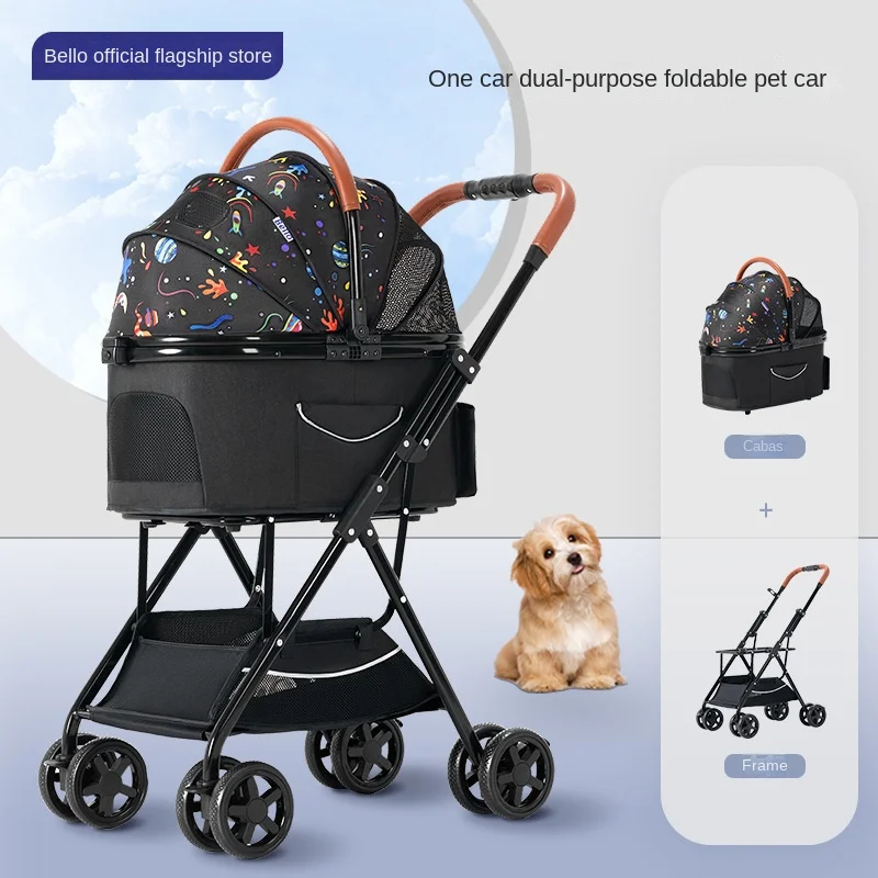 

Bello LD03-T Lightweight Foldable Pet Trolley Dog Cat Separation Cage Out Small Pet Cart Puppy Carrier Dog Stroller