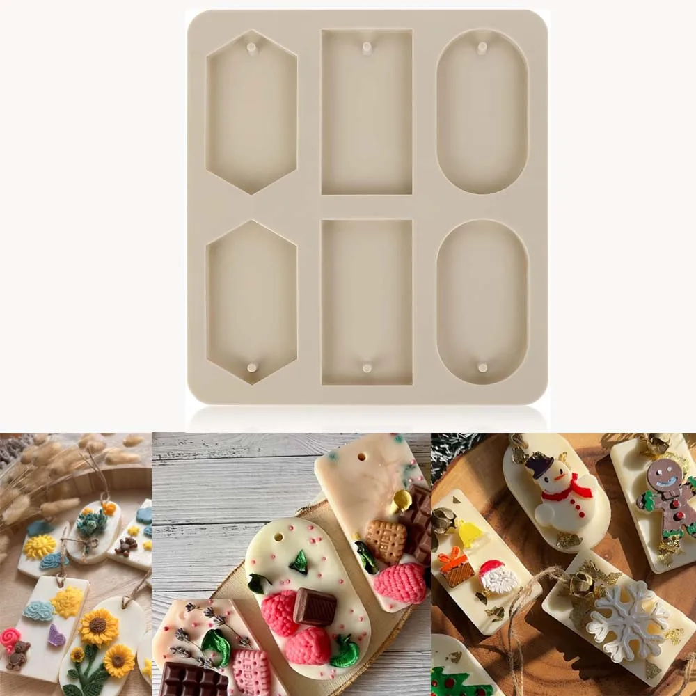 4style Silicone Molds for Wax Resin Keychain Candle Mold Rectangular Casting Jewelry Making with Holes for DIY Pendant Crafts