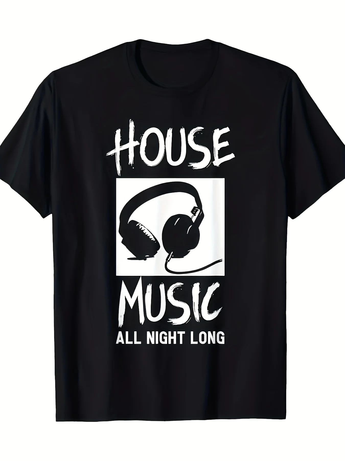 

House Music All Night Long DJ T-Shirt T-Shirt200g Fashion Tshirt Round Neck Short Sleeve Regular Fit