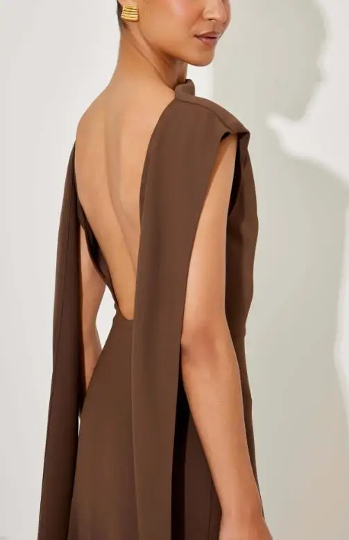 Womens Dresses 2025 Summer New Solid Color Slant Collar Off Shoulder Insertion Sleeve Sexy Backless Temperament Long Dress