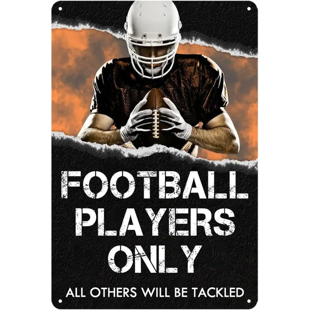 Boys Football Wall Decor - Metal Sign with Players Only Autographs | Distressed Sports Room Art Suitable for Boys