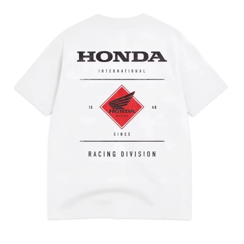 هوندا 2025 جديد حار ريترو دراجة نارية سلسلة مطبوعة فضفاضة الرقبة الورك القفز غير المجنح دراجة نارية تي شيرت سباق تي شيرت رجالي B #1