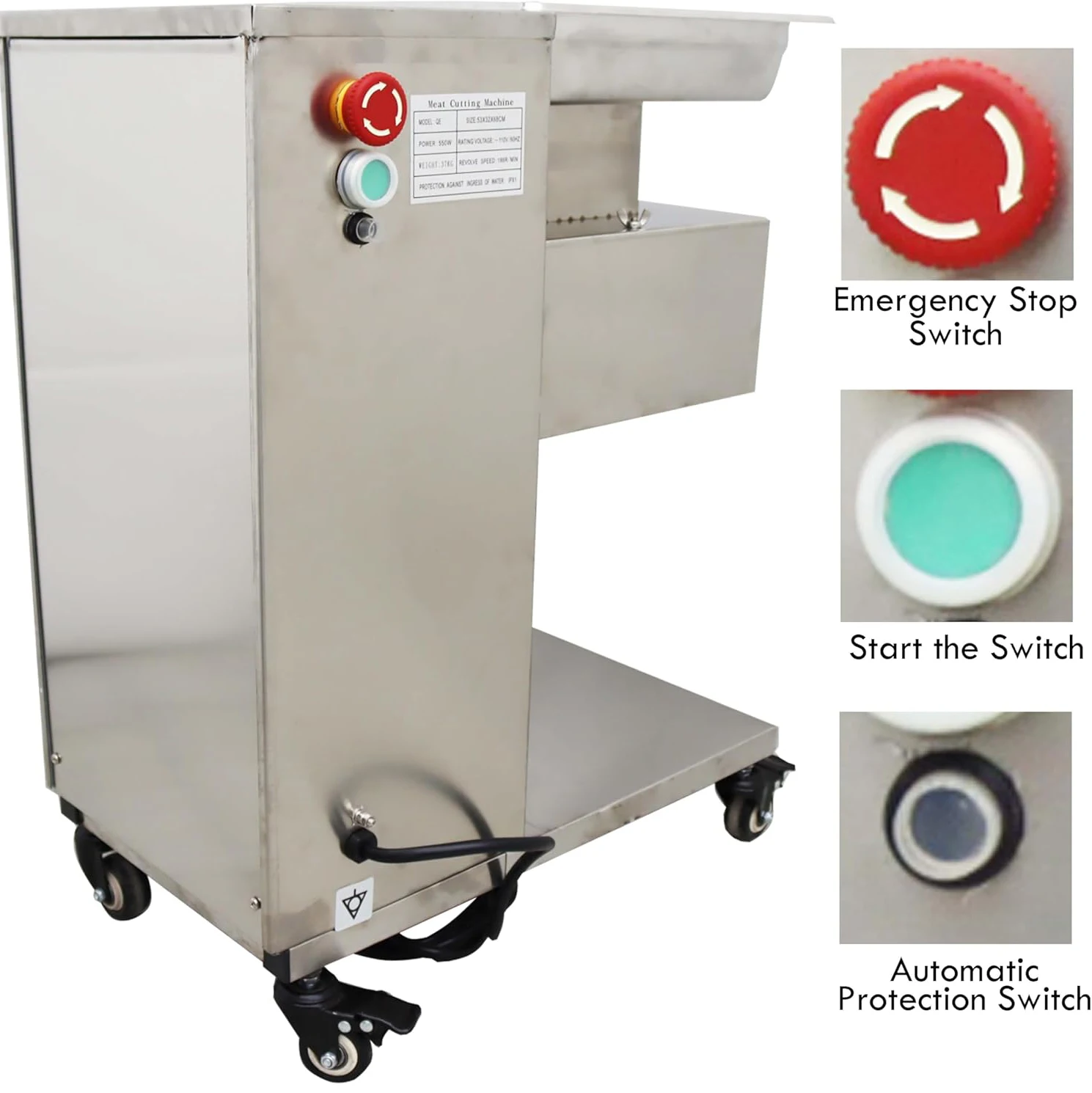 5 مللي متر ماكينة تقطيع اللحوم التجارية قطاعة اللحوم قطاعة كهربائية تمزيقه مكعبات لشريحة لحم البقر لحم الخنزير 5.7 × 3 بوصة مدخل التغذية QE 110 فولت