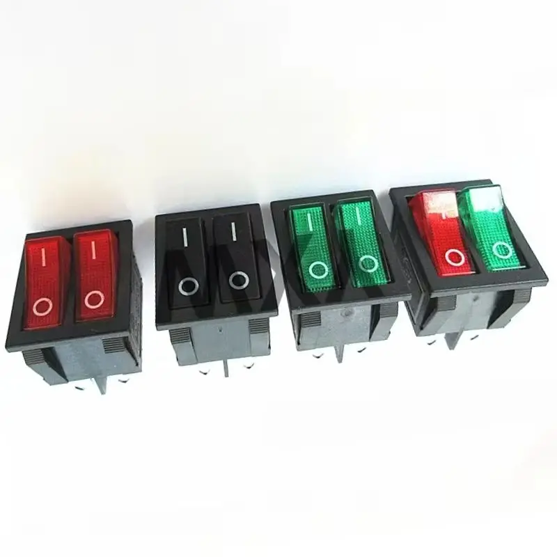 

2Pcs 20A 125VAC / 16A 250V KCD2 Double Boat Rocker Switch 6 Pin On-Off With Green Red Light Black no light switch