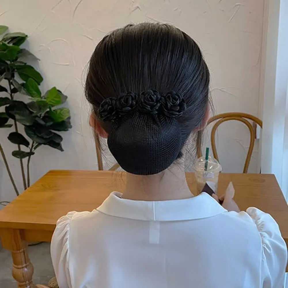 Women Hair Bun Cover Net Snood Hairnet Bow Barrette French Hair Clip Bow Ribbon Flower Hair Accessories for Banks Hotels Staff