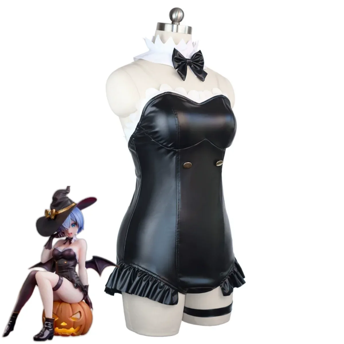 Cosplay Costume Bunny Girl Sexy Black Jumpsuit Pu Leather Wig Women Party Suit 2025 Black