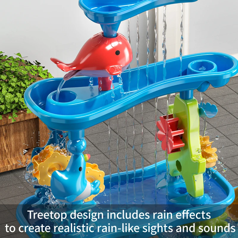 Sand Water Table toy, Rain Showers Pond Sand Water Table, 3-Tier 4 Areas, Beach Summer Outside Toys for Age 3-8