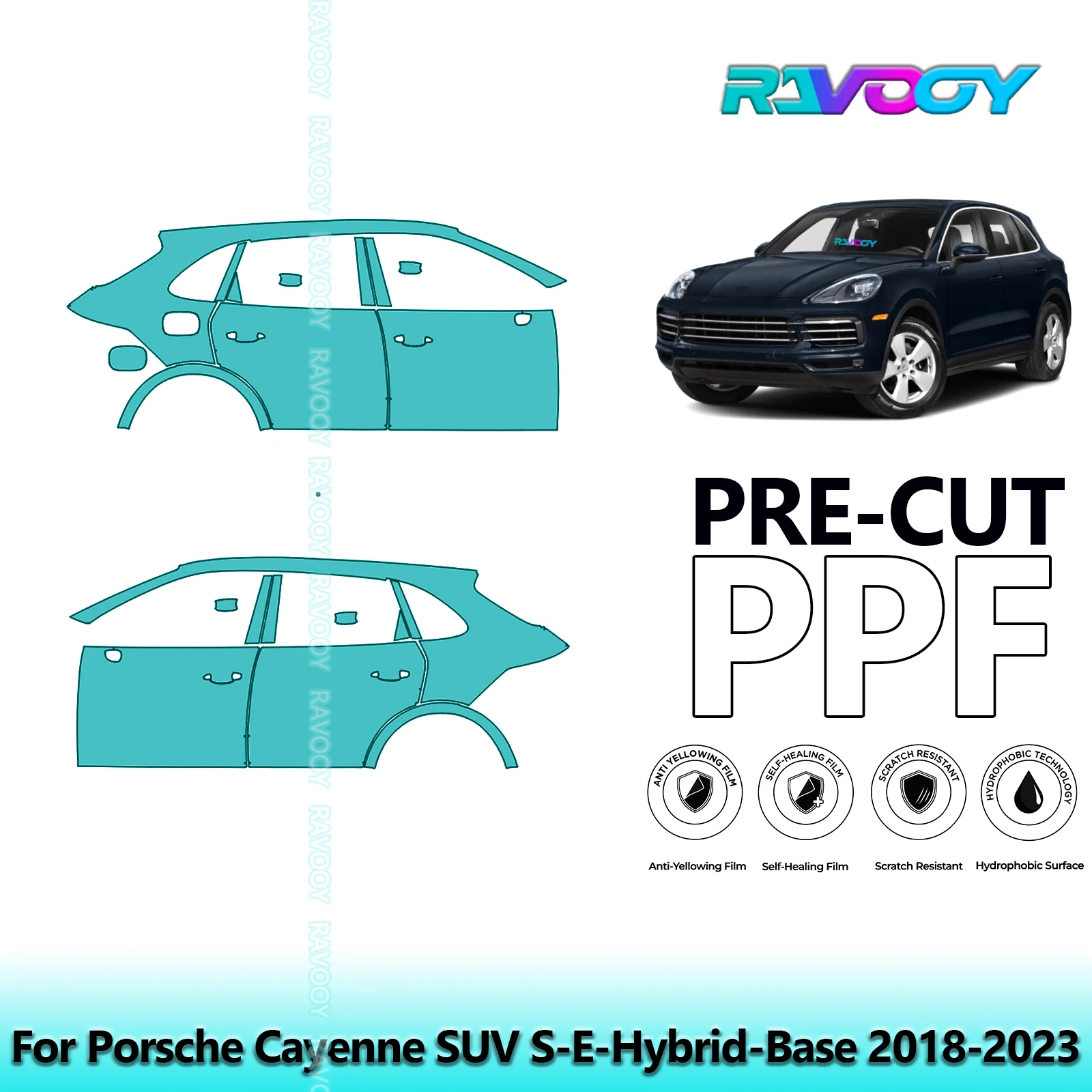 

For Porsche Cayenne SUV S-E-Hybrid-Base 2018-2023 8.5mil Pre-Cut PPF Door & A/B Pillar Kit TPU Paint Protection Film Set