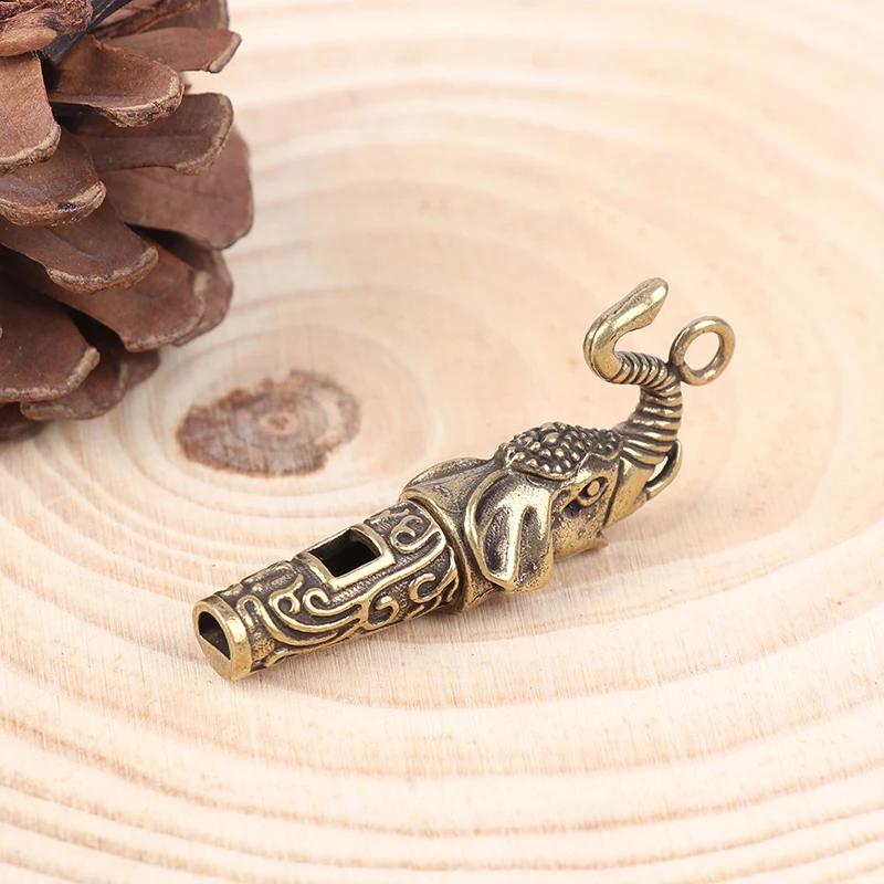 1Pc Brass Elephant Survival Whistle Metal Treble Training Wilderness Survival Pendant Elephant Whistle Antique Keychain Outdoor