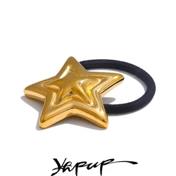 Yhpup 18K PVD Gold Color Plated Stainless Steel Metal Thick Pentagram Star Hair Accessories Hairbands Ponytails Jewelry