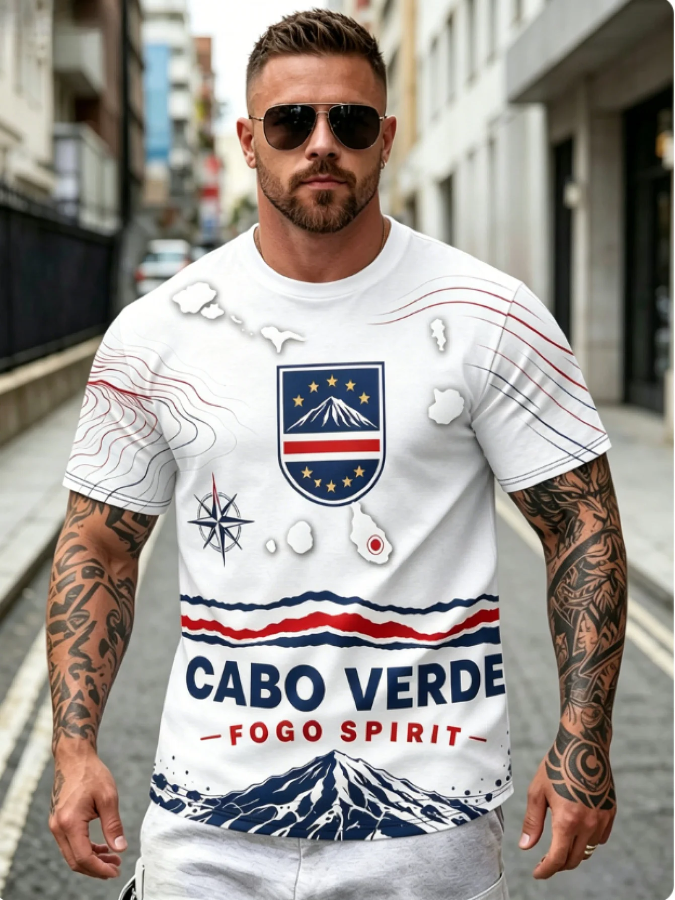 New men's short-sleeve T-shirt, loose-fitting and tailored with printed designs, versatile basic crew-neck top suitable for spri
