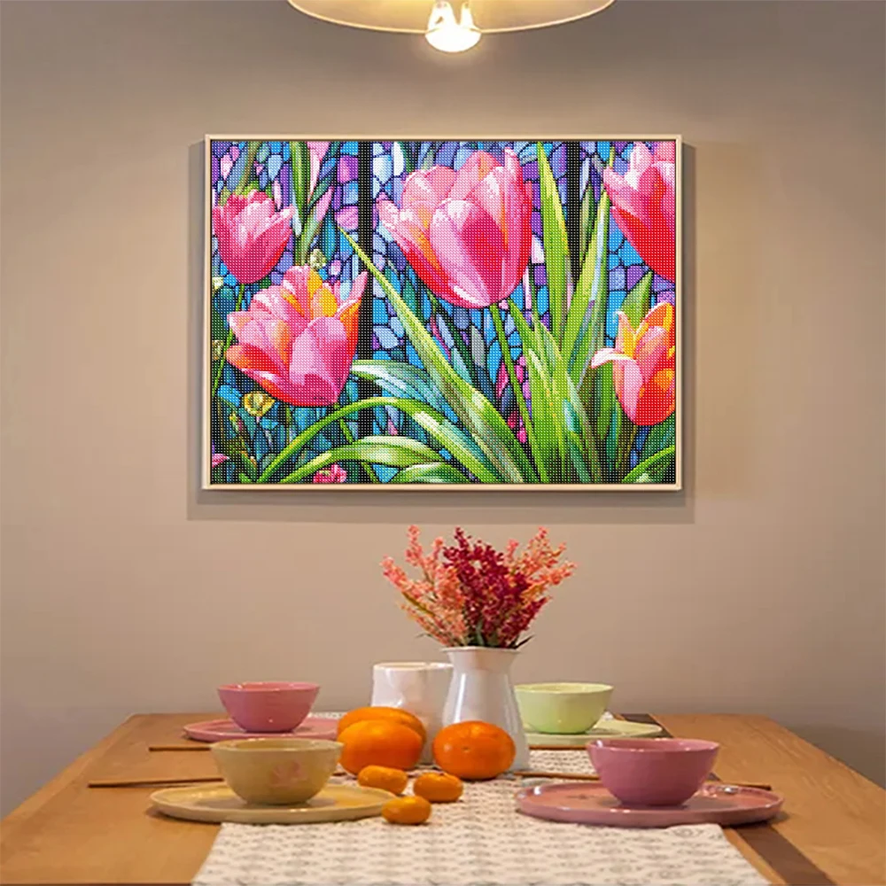 Art Flower Diamond Painting Tulip Full Diamond Mosaic Cross Stitch Kit Rose Bouquet Landscape House Handmade Decor Gift