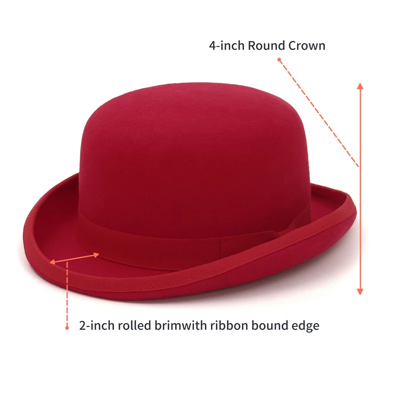 GEMVIE 100% Wool Felt Derby Hat for Men Women Party Formal Fedora Bowler Hat Costume Magician Cap