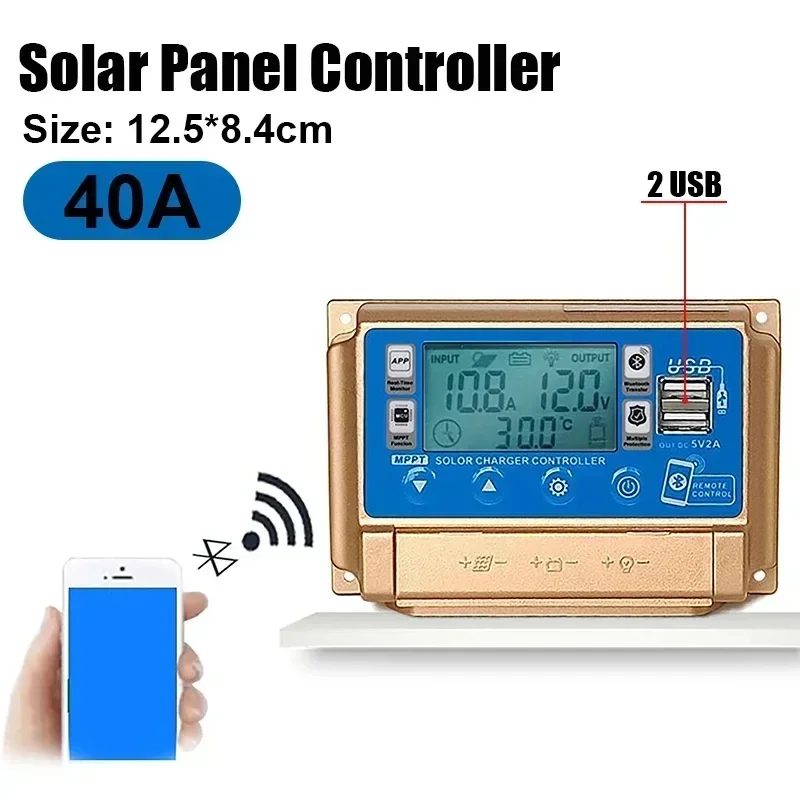 Bluetooth WIFI Solar Controller 30A/40A/50/60A MPPT Solar Panel Laderegler High Definition LCD Digital Display Bildschirm