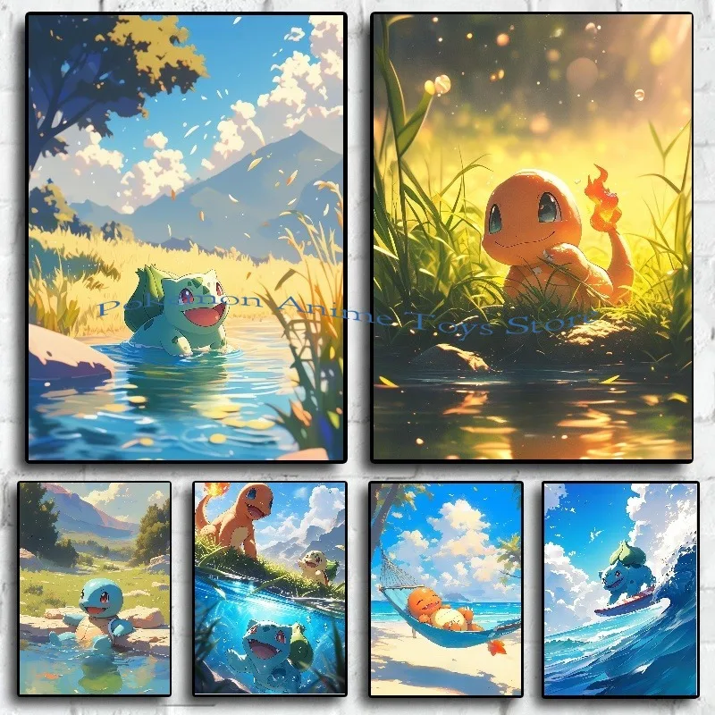 Pokemon Anime Figures Hd Charizard Bulbasaur Squirtle Charmander Artwork Poster Canvas Painting Wall Art Home Room Decor