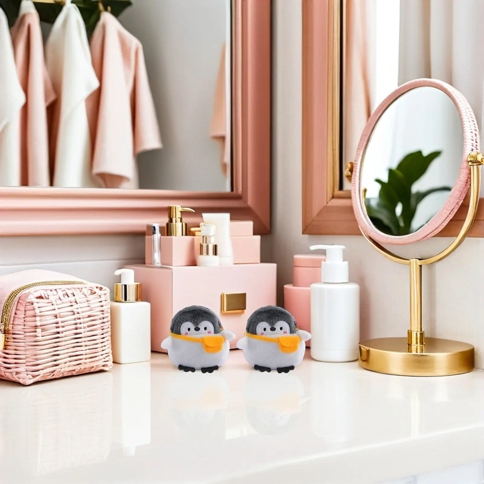 2Pcs Adorable Penguin Coin Purse Thick Fabric Mini Change Bag Multi Functional Storage Pouch for Keys Sanitary Napkins Earphones
