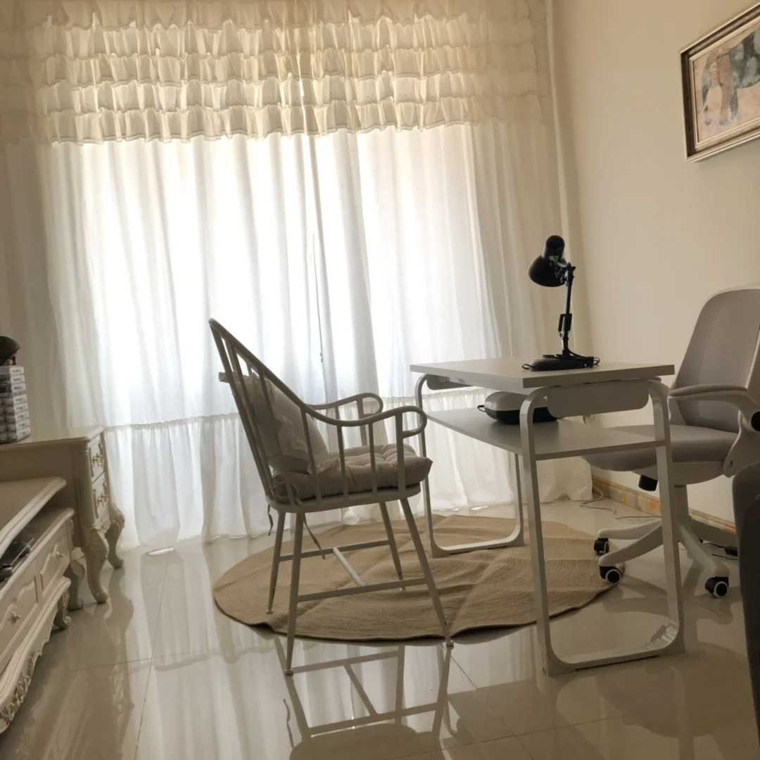 High-end Korean Ruffle Curtains for Living Room,Princess 100% Cotton Fabric White Curtain for Girl's Bedroom,Studio Fairy Fabric