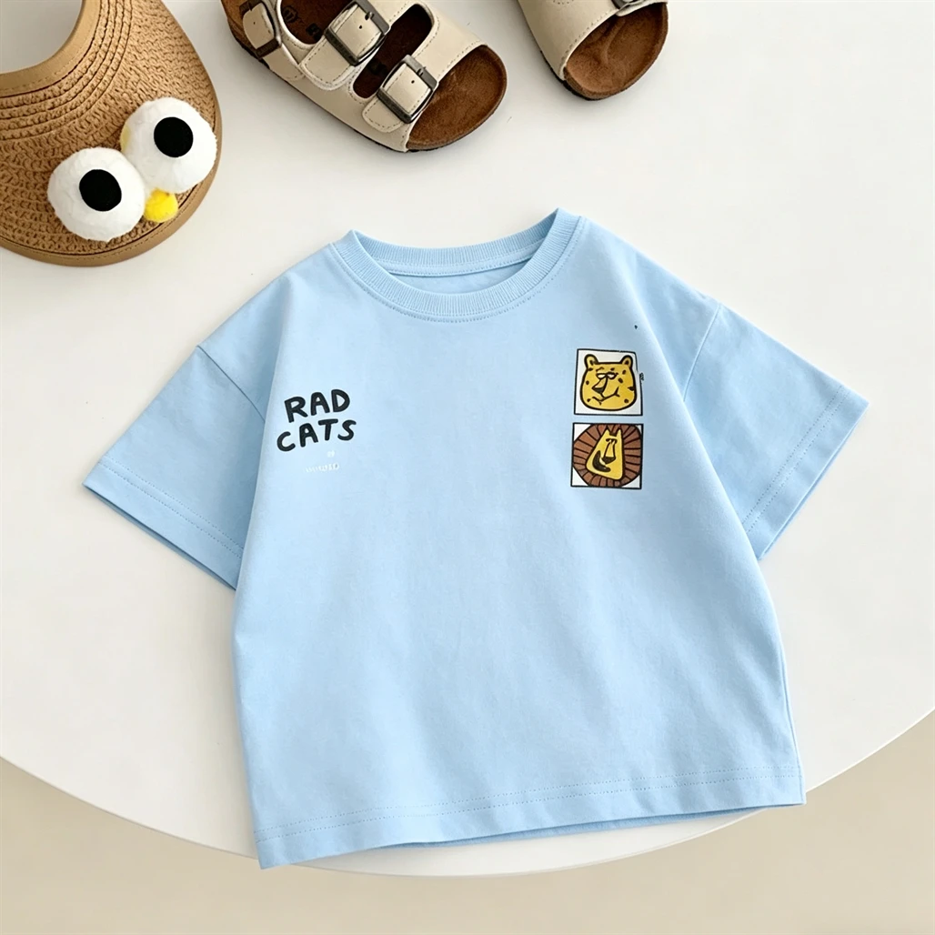 Kids Summer Clothes Short-sleeved Tops Cartoon Printed TShirt Cotton Wear Loose Casual Sports TShirt Thin All-match Pullovers
