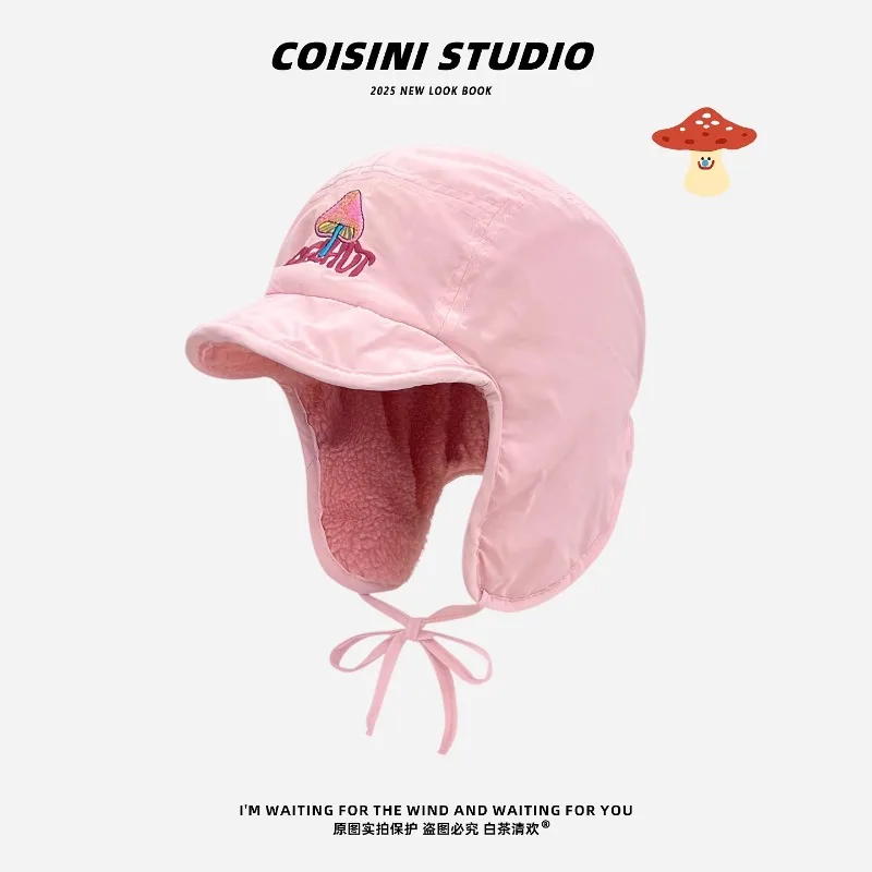 Ins لطيف الفطر المطرزة المخملية الطيار قبعات النساء الخريف والشتاء عادية الدافئة تنوعا حماية الأذن منفذها القبعات للرجال #4