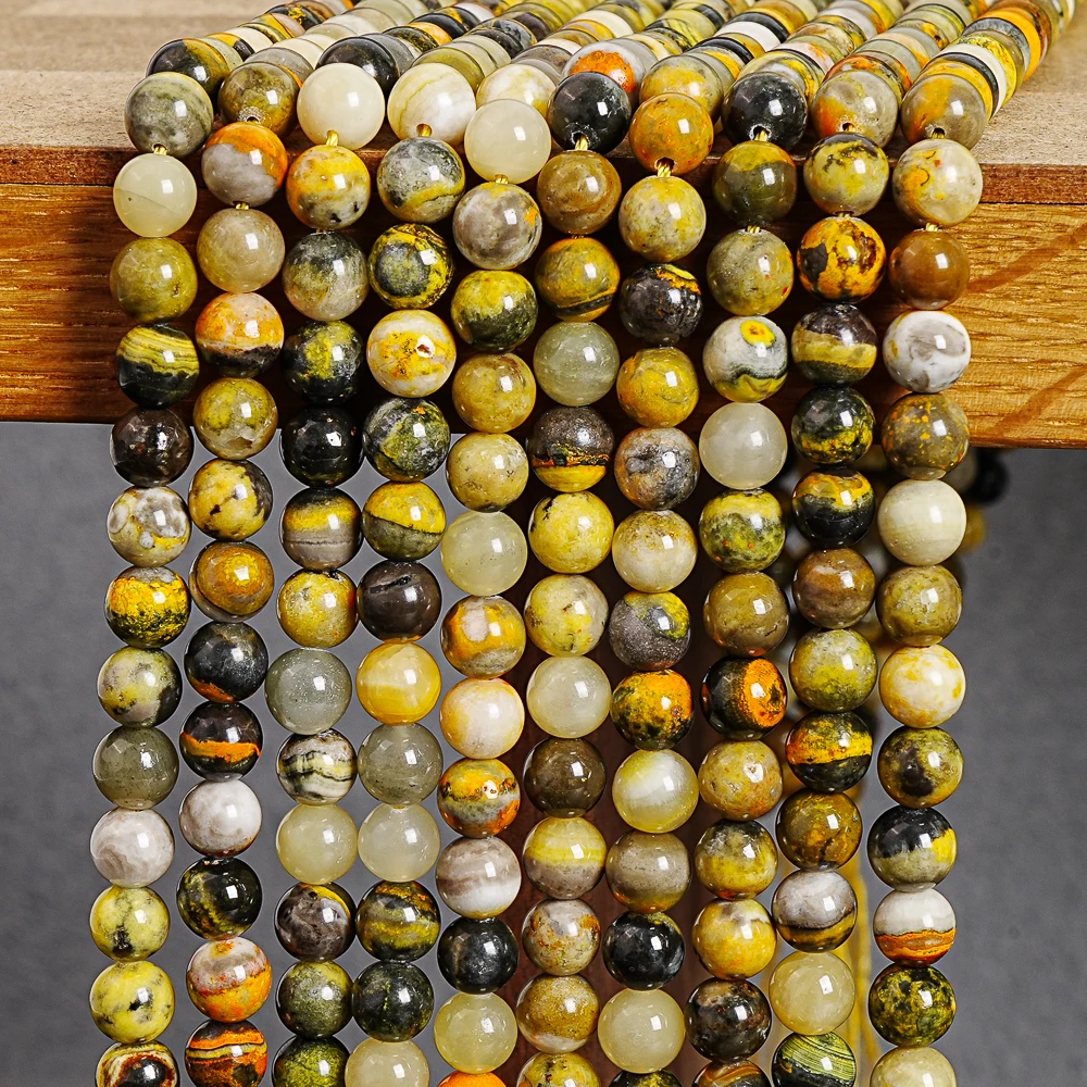 Natural Bumblebee Jasper Mustard Yellow Gemstone Grade AAA Round 8MM Loose Beads For Jewelry Making DIY Bracelet Necklace