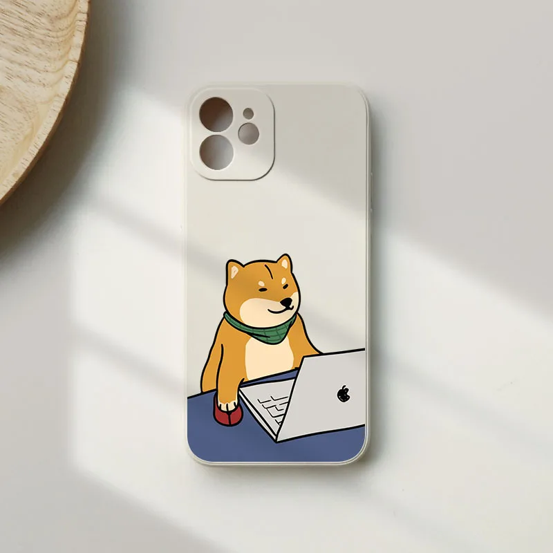 Funny Work Reading Shiba Inu Matte Phone Case For iPhone 17 Air 16 15 14 13 12 11 Pro Max Plus 13Mini Silicon Cover Shell Fundas